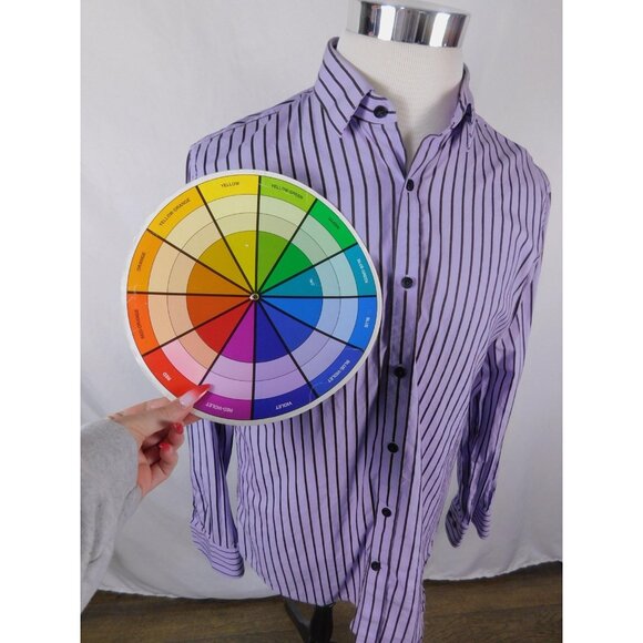 Express Dress Shirt Mens Large Purple Black Striped Fitted Button Front Collared - Picture 7 of 10